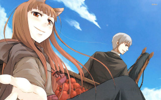 Anime couple sitting grass clouds - a couple of anime characters sitting next free wallpaper