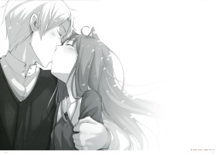 Romantic anime couple blush kiss - a black shirt free wallpaper for desktop