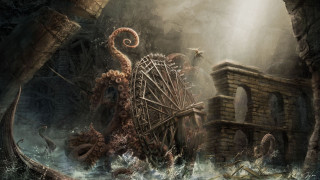 Octopus attack machine cave man - lovecraftian free wallpaper