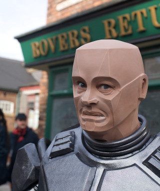 Cardboard head man suit storefront - bertram brooker free wallpaper