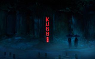 Dark forest umbrella kubo retrofuturism - a red sign free wallpaper