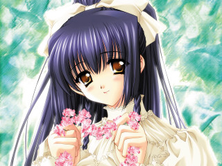 Girl white dress holding flowers 2 - chizuko yoshida free wallpaper