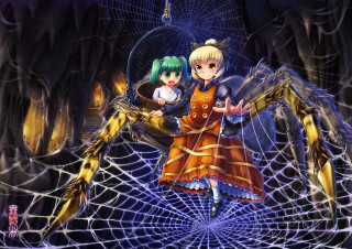 Anime girls spider web crawling - a spider free wallpaper