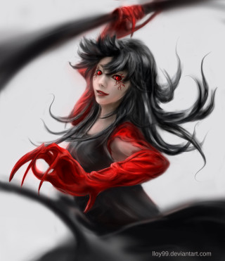 Woman long hair red gloves - red eye free wallpaper for tablet