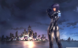 Futuristic woman suit city skyline - ghost in the shell free wallpaper for desktop