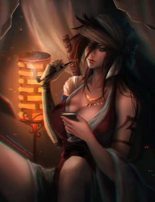 Woman costume lamp cellphone holding - free cyberpunk wallpaper for mobile