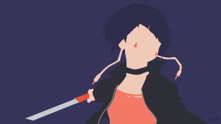 Woman knife jacket purple background - minimalist free wallpaper for desktop