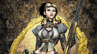 Woman gun yellow jacket shoulders - a yellow jacket free wallpaper