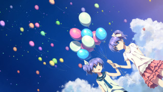 Anime girls flying balloons blue - balloon free wallpaper