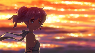 Girl ponytail sunset sky water - a sky background and a body of water free wallpaper