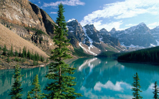 Lake mountains trees sky clouds 2 - mountain and trees free wallpaper
