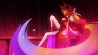 Cartoon character crescent stage curtain - a curtain behind free wallpaper