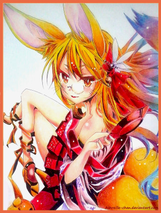 Woman bunny ears tail fruit - anime art free wallpaper for mobile