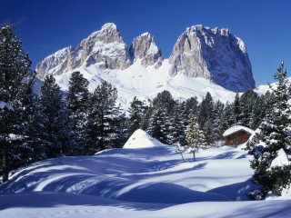 Snowy mountain cabin trees foreground 7 - carlo carlone free wallpaper for desktop