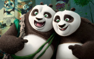 Pandas hugging cartoon scene background - a cartoon scene free wallpaper