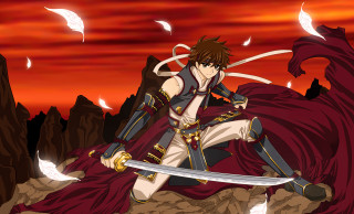 Man cape sword red sky - a red cape holding free wallpaper