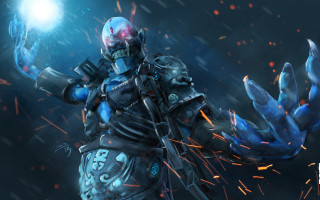 Futuristic man suit glowing light - a futuristic suit holding free wallpaper for desktop