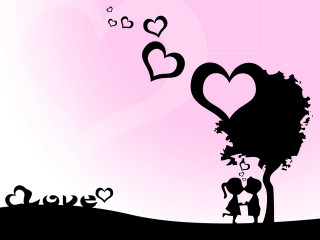 Couple tree hearts pink background 2 - silhouette free wallpaper