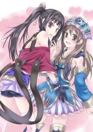 Anime girls hug pink background 2 - fantasy style free wallpaper