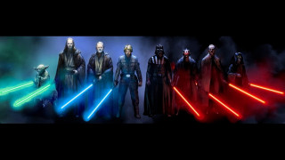 Costumed people lightsabers swords group - costume free wallpaper for desktop