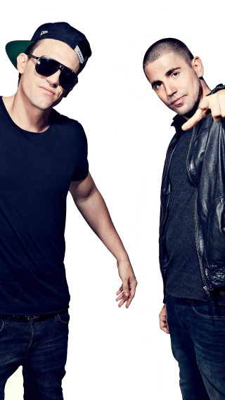 Men black shirts hats pointing - two man free wallpaper for mobile