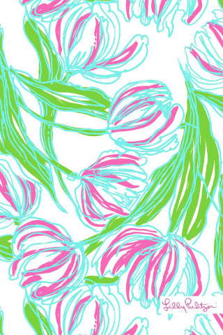 Flower drawing pink green leaves - outline free wallpaper for mobile