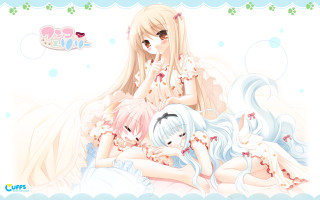Anime girls bed cat couple - a bed together free wallpaper