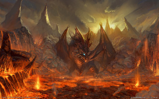 Dragon lava landscape flames rocks - the foreground and a sky free wallpaper