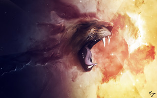 Lion roaring teeth space stars 2 - cosmic free wallpaper