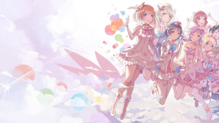 Anime girls flying balloons sky - balloon free wallpaper for desktop