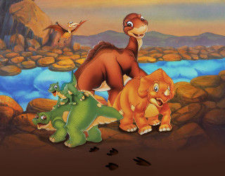 Dinosaurs rocky area river background - don bluth free wallpaper