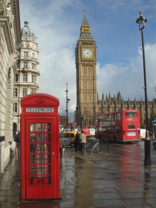 Red phone booth clock tower - tall free wallpaper for mobile