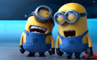 Minions blue background posing funny - incoherent free wallpaper