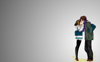 Couple kissing gray background stars - pixel art free wallpaper