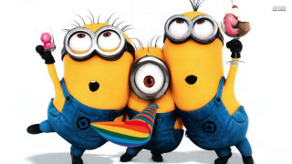 Minions rainbow donut cupcake three - one holding free wallpaper