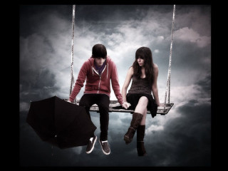 Two people swing umbrella sky 2 - a black umbrella free wallpaper