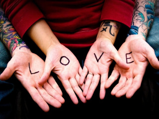 Couple hands love written palms - their hand together free wallpaper