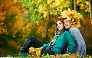 Two people sitting leaves heads 3 - two person free wallpaper