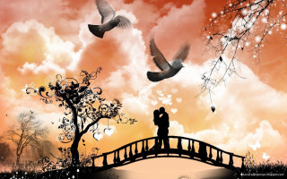Couple kissing bridge birds sunset 9 - a couple kissing free wallpaper