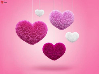Pink white heart hanging strings - string free wallpaper