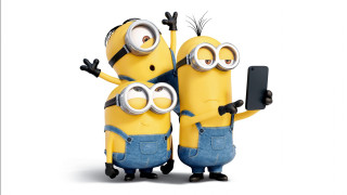 Minions arms up cellphone happy - selfie free wallpaper for desktop