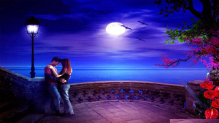 Couple kissing balcony ocean night - a couple kissing free wallpaper