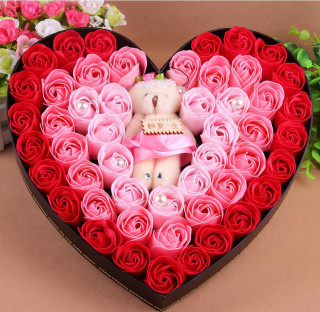 Heart shaped box roses teddy - romanticism free wallpaper for tablet