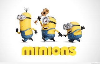 Three minions running minions cartoon - the middle of them free wallpaper