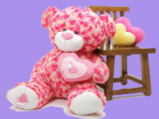 Pink teddy bear wooden chair 2 - the back of the chair free wallpaper