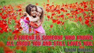 Girls hugging red flowers friends - friend free wallpaper