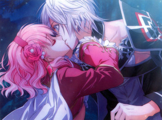 Anime couple kissing blue background 2 - flag free wallpaper