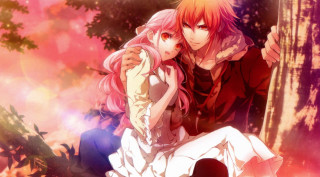 Anime couple woods trees pink - a pink sky free wallpaper