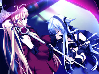 Anime characters long hair portrait - one holding free wallpaper for desktop