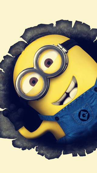 Minion glasses peeking hole head - a minion free wallpaper